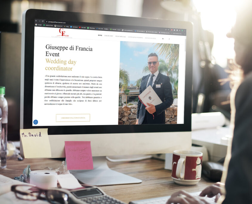 Schermo di un computer con il layout del sito web Giuseppe di Francia Event Wedding Day Coordinator realizzato da Twister ADV